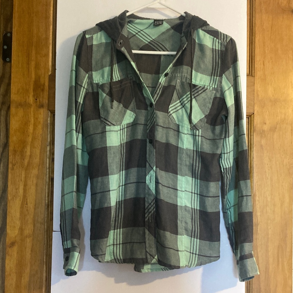 Empyre Mint and Charcoal Plaid Shirt
